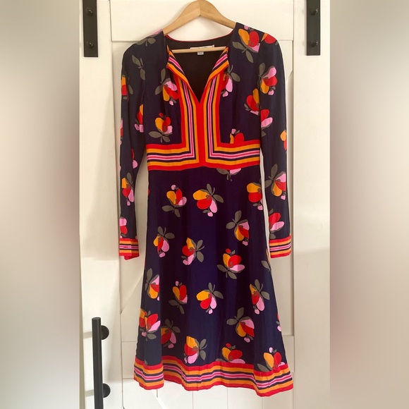 Boden Long Sleeve Knee Length Daisy Dress Navy Bloom - Picture 2 of 7